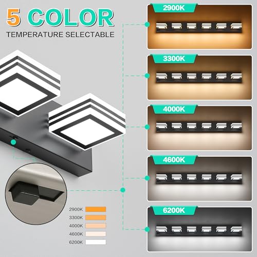 Image of SOLFART Modern Black Vanity Lights Fixtures: 6 Lights Acrylic LED Matte Black Vanity Lights for Bathroom 39inch 5CCT
