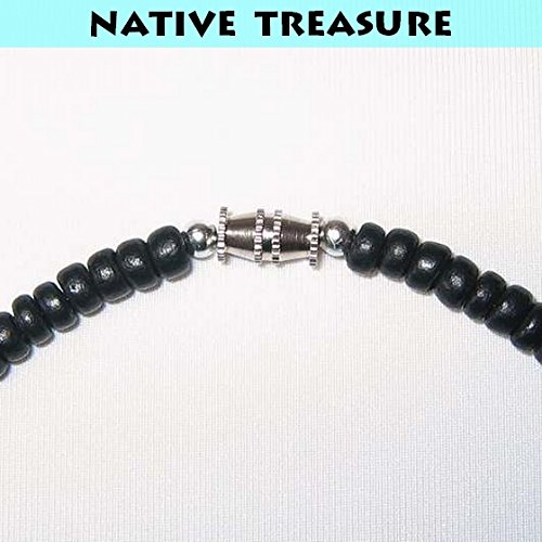 Native Treasure Mens and Womens Summer Beach Surfer Necklace From the Philippines, Black Coconut Beads and White Ark Shell Accents, Mens Beach Necklace4