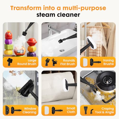 Image of NEWBULIG 14-in-1 Steam Mop, Powerful Detachable Handheld Steam Cleaner for Floor Cleaning with 2 Washable Pads, 16.4 FT Cord, Multi-Purpose Floor Steamer for Hardwood, Clothes, Carpet, Tile, Grout