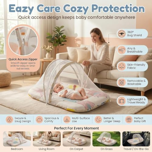 Image of StarAndDaisy 3 in 1 Baby Mosquito net for Sleeping, Mosquito net for Newborn Baby with Washable Design, Soft and Comfortable Bed.