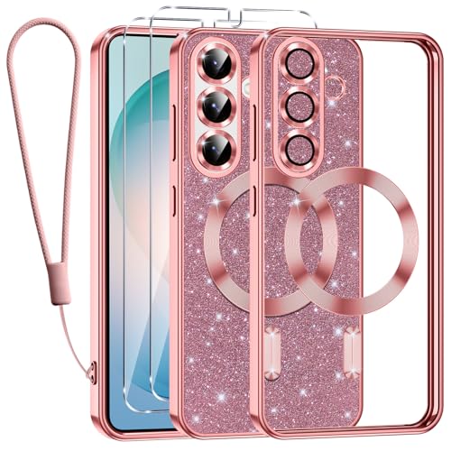 Tikfrlo Glitter Magnétique Coque pour Samsung Galaxy S26 Plus 5G avec Cordon, Compatible avec MagSafe Brillant Paillette Housse Étui Transparent Protection...