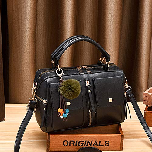 Sac style de mode zippé compact et structuré en PU cuir souple à pompon - 3