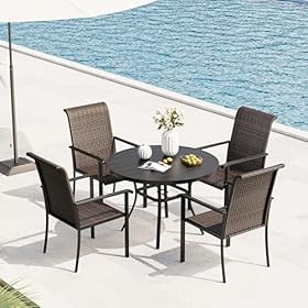 VICLLAX Patio Rattan Dining Chairs Set of 2, Outdoor High Back Wicker Dining Chairs for Garden Deck Yard Front Porch, Black Frame/Brown Back& Seat 51HqRDQLgyL. SS280