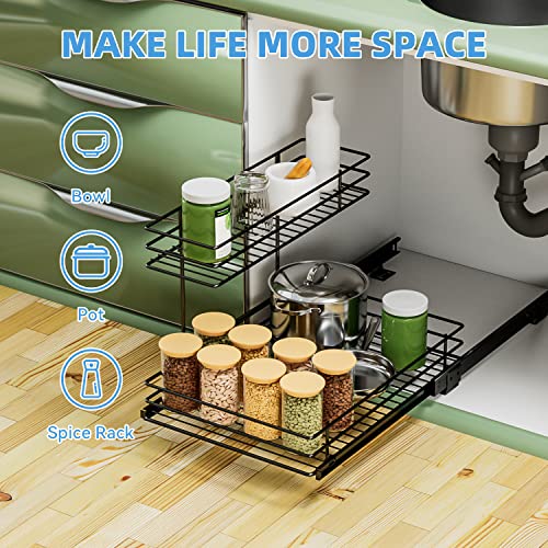 G-Ting Pull Out Cabinet Organizer, Under Sink Slide Out Storage Shelf With 2 Tier Sliding Wire Drawer - 12.6W X 16.53D X 12.99H - Request At Least 13 Inch Cabinet Opening(Black) #TOP6