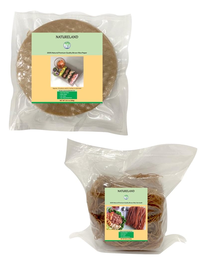 Natureland Brown Rice Wraps (Small 6.2 in) and Brown Rice Vermicelli Bundle Noodles Vegan Roll Low Carb Rice Paper For Spring Roll Wrappers Gluten-Free to our Natureland Tee. White Pepper & Kopi Luwak