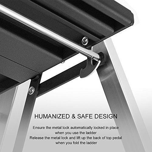 Delxo Lightweight Aluminum 3 Step Ladder Step Stool Single-Hand Carry Ladder with Handgrip Anti-Slip Sturdy and Wide Pedal Multi-Use for Household and Office Portable Step Stool 300lbs