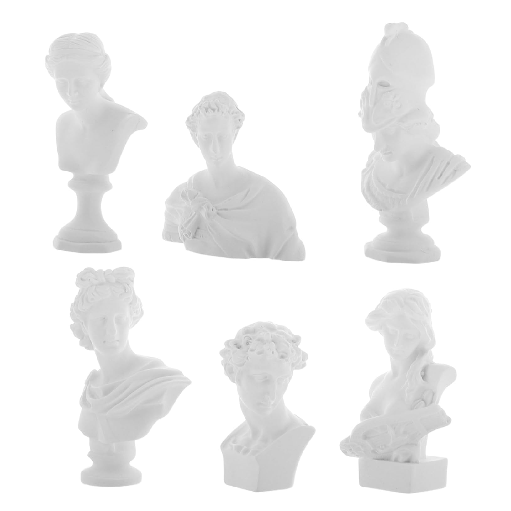 Hemoton 6pcs Mini Mythology Bust Statues and More Compact Decor for Home Office and Bookshelves Unique Art Sculptures for Classical Aesthetic