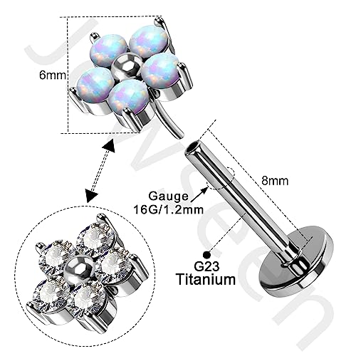 Jewseen G23 Titanium Cartilage Studs 16G Helix Earrings Flat Back Stud CZ Cartilage Earrings Opal Lip Rings Threadless Push in Lip Stud Medusa Monroe Piercing Jewelry Tragus Conch Nose Piercing4
