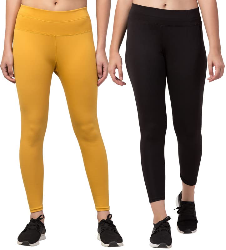 Image of BLUECON Gym wear Leggings Ankle Length Workout Pants | Stretchable Tights | Mid Waist Sports Fitness Yoga Track Pants for Girls & Women (Pack of 2)