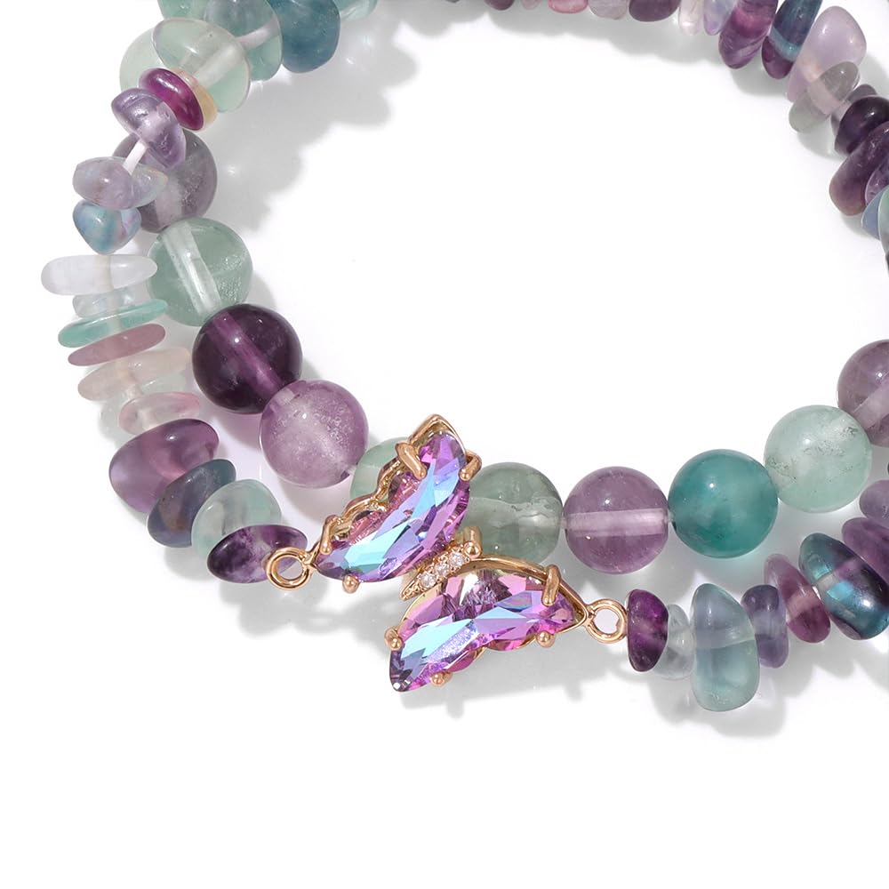 Braccialetto di Ametista per Donna, Braccialetti Anti-ansia con Perline di Ametista, ciondoli a Farfalla, Braccialetti a Strati di Pietre per Donna