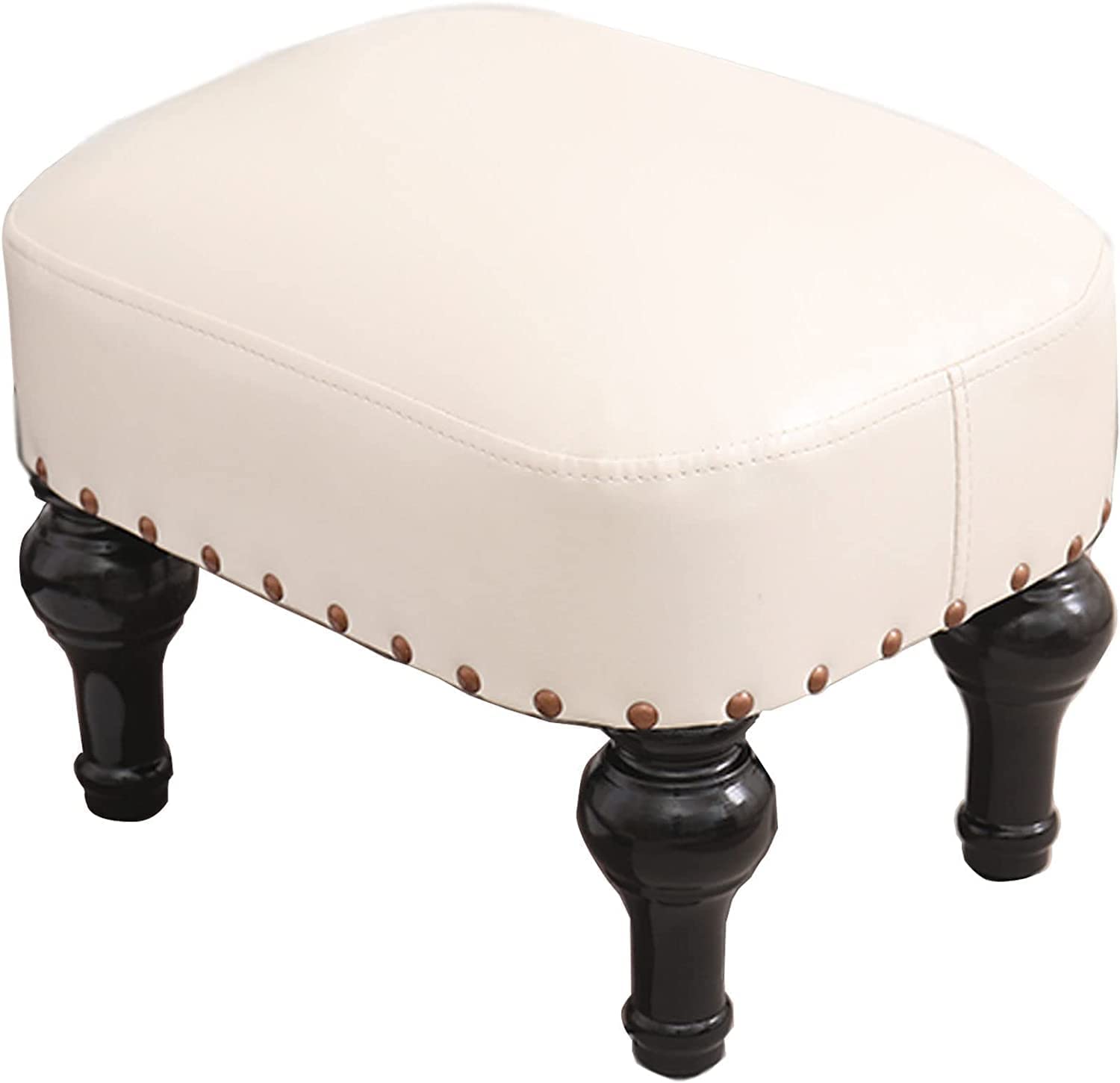 Pouf rectangle en cuir milky | Tabouret repose-pieds de salon vintage