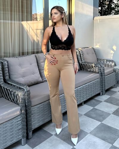 Image of Stelle Women 28 inch /30 inch / 32 inch Bootcut Dress Pants Business Casual Work Pants with Pockets Pull On Regular Slacks for Office