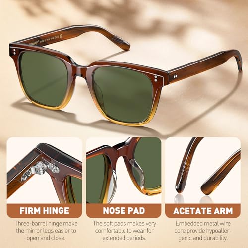 Image of AVAWAY Polarized Sunglasses for Men UV Protection, Square Acetate Frame Outdoor Driving Sun Glasses