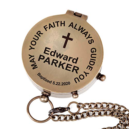 Aurelie & George Personalized Baptism Gift for a Boy or Girl (6 Designs), Unique Religious Gift, Baby Christening Keepsake from Godmother or Godfather, Engraved Compass with a Cross in a Gift Box