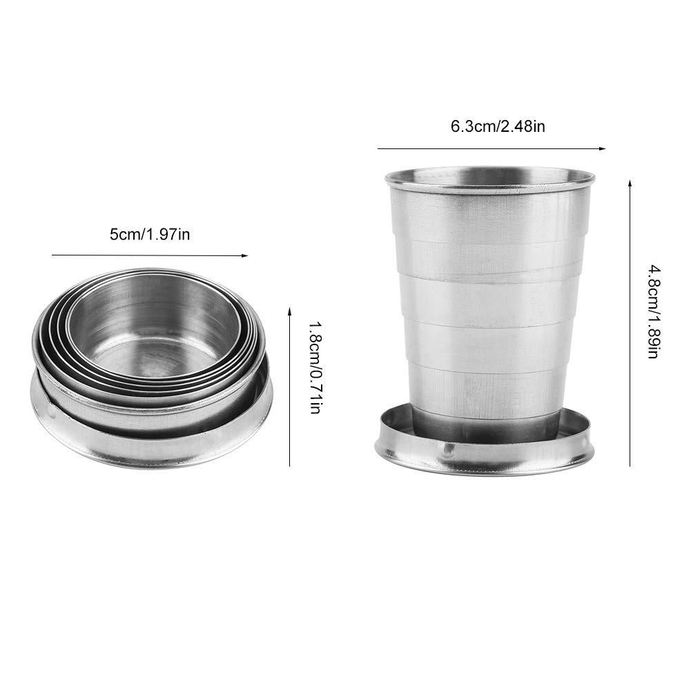 Fdit Taza plegable plegable al aire libre portátil del acero inoxidable para acampar que viaja con el llavero((6 plegables, 60ml))