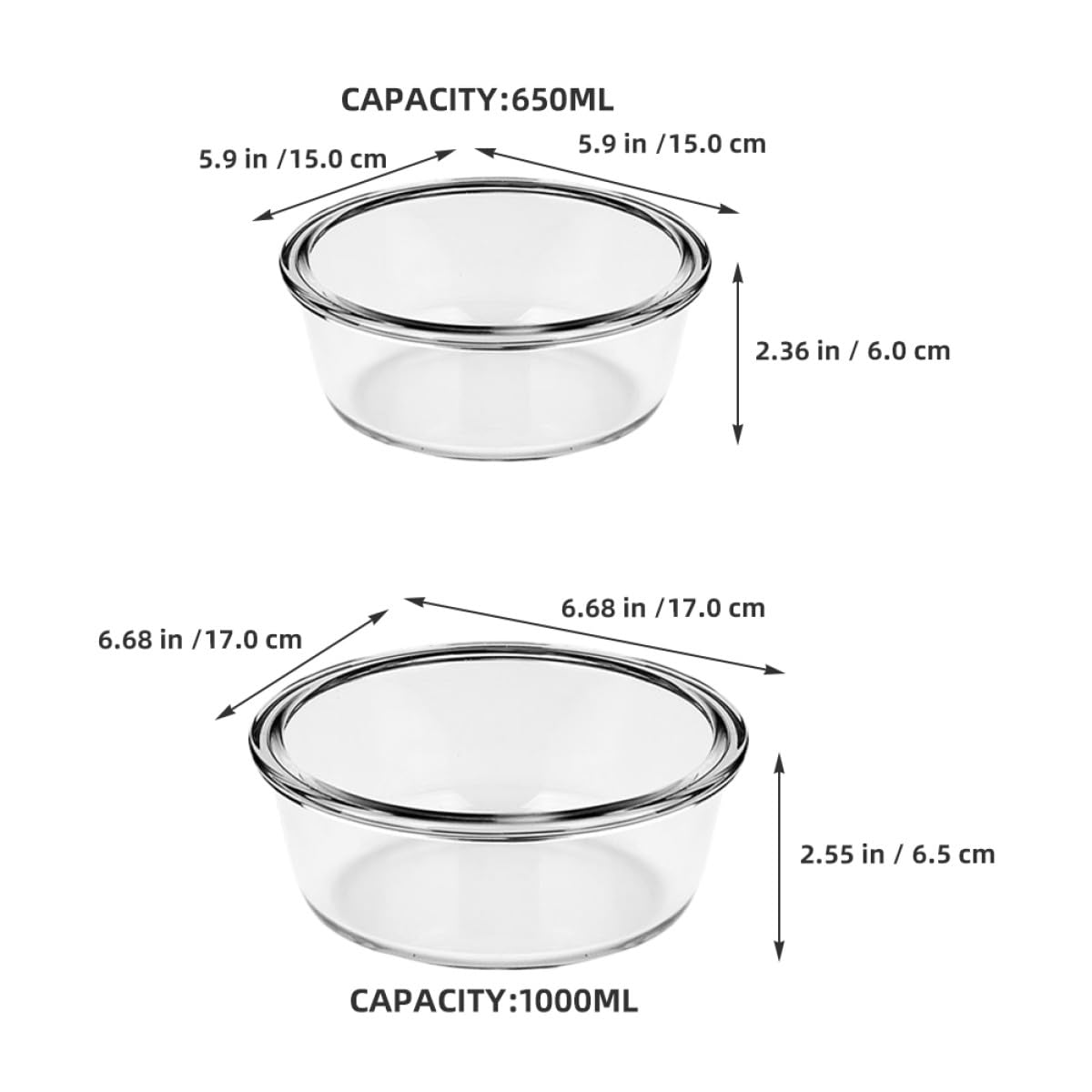 GANAZONO Fuente de Cristal 2 Piezas Capacidad de 650ml y Superficie Lisa para Horno de Vidrio Resistente al Calor para Freidora de Aire y Cocina Doméstica