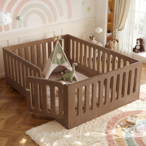 Image of Bellemave Full Montessori Floor Bed Frame,Brown