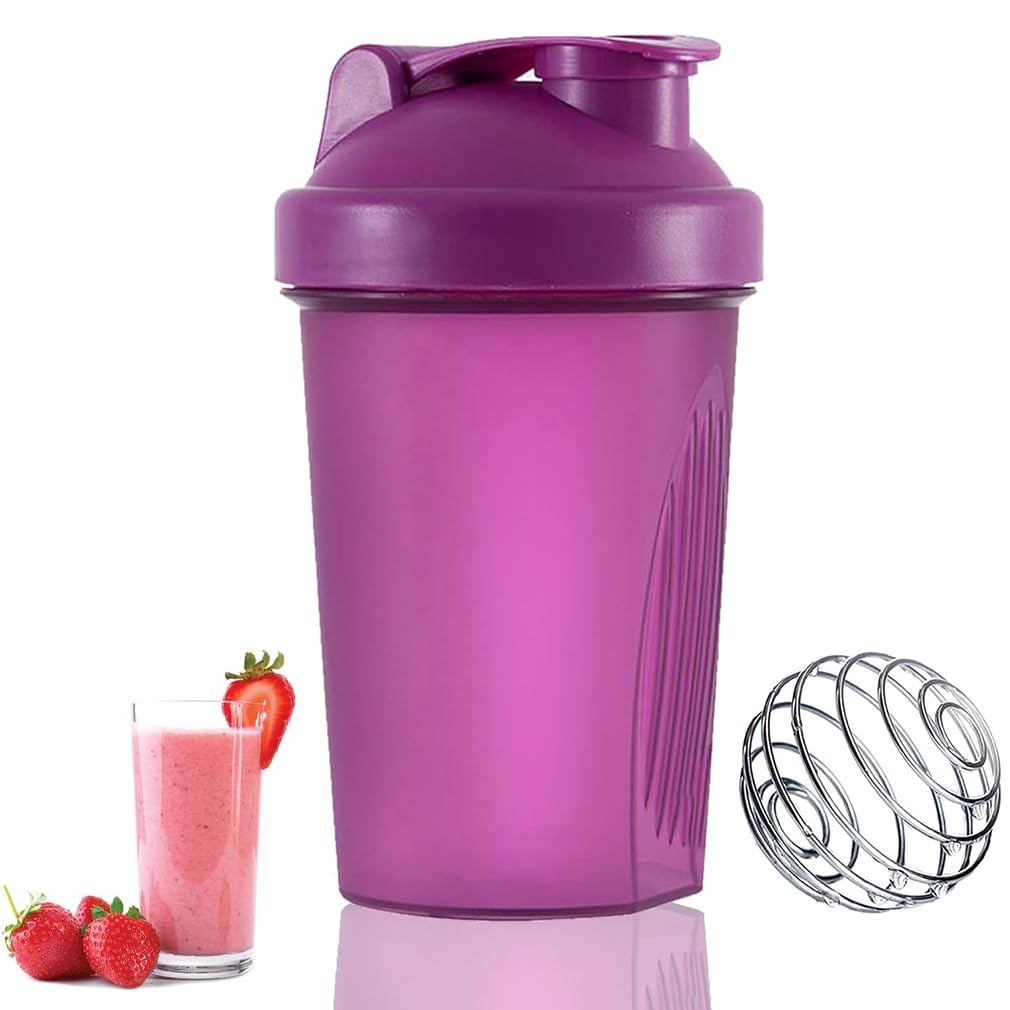 400ml Protein Shaker Bottle with Stainless Steel Mixing Ball, Leakproof Flip On Lid, BPA & DEHP free, Dishwasher Safe, Fitness Milkshake Portable Workout Water Cup, Drinks Bottles for Sports Gym-image-43