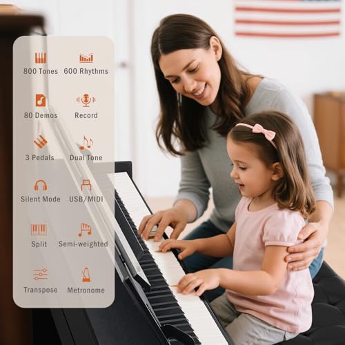 MUSTAR 88-Key Digital Piano with Weighted Keys & Pedals - Black - Image 5