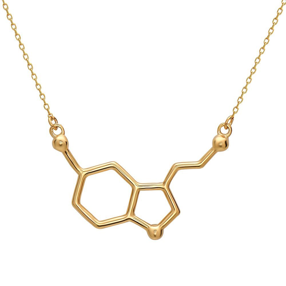 Serotonina Molecola Pendente Ciondolo con Collana | realizzato in argento sterling 925, placcato Oro e Oro Rosa | by Serebra Jewelry