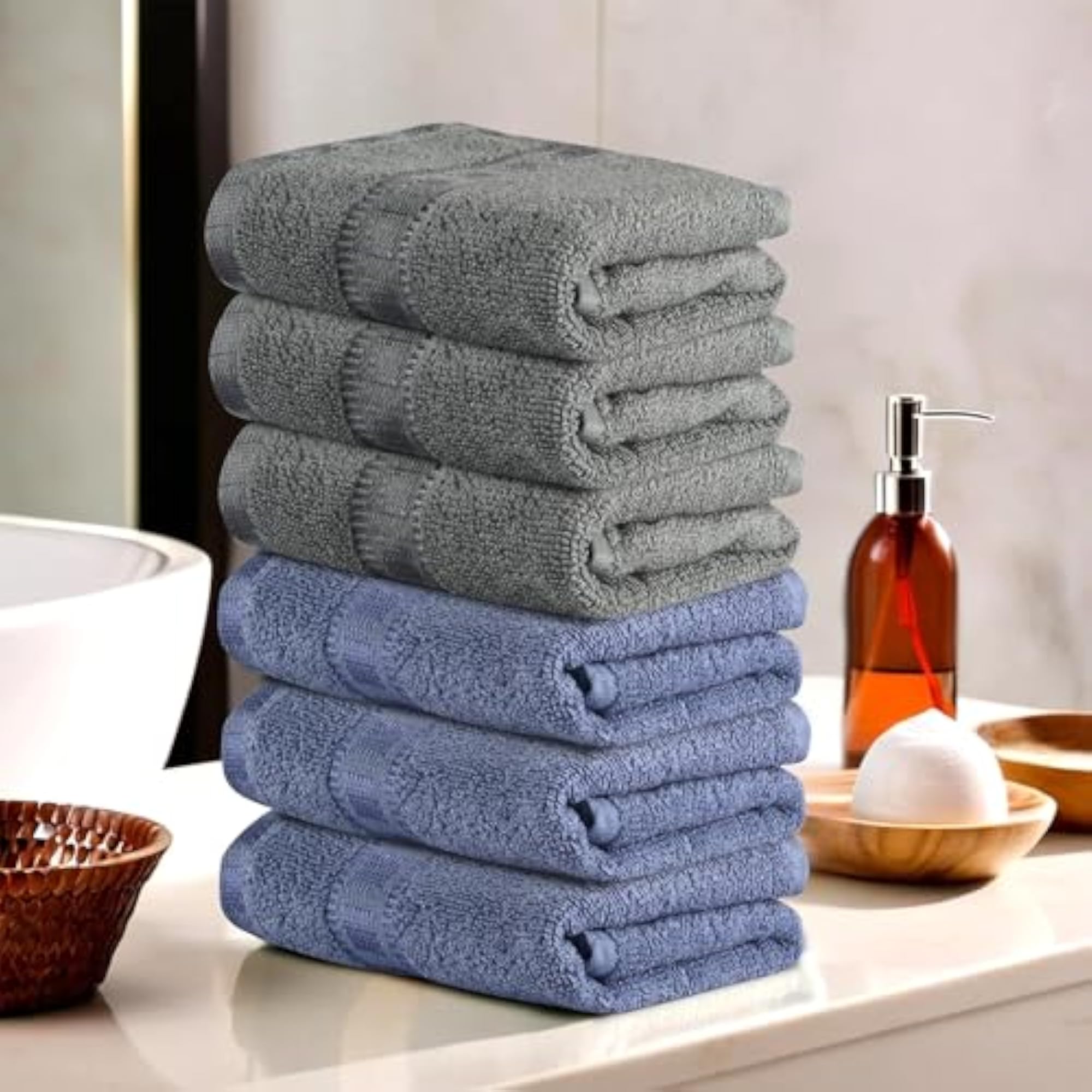 Pack of 6 Cotton Hand/Face Towels for Men & Women