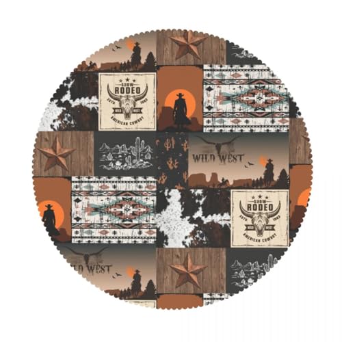 Western Tablecloth, Farmhouse Cowboy Country Style Texas Star Cowhide Southwest Cottage Rustic Water Resisitant Table Cover for Dining Kitchen Living Room Home Party Holiday Decor 36 inch Round by GARSYDAM - Used condition - Image 8