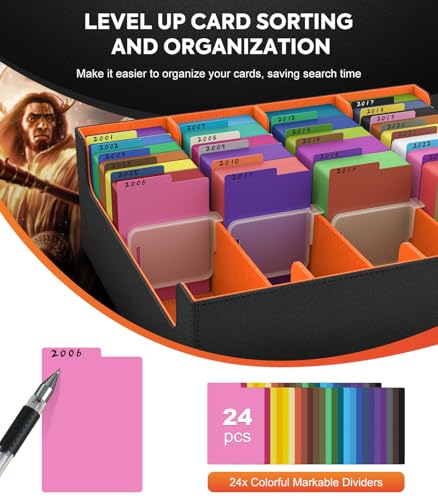 Image of MoKo Trading Card Storage Box, 3000+ MTG Deck Box with 24 Colorful Dividers & 4 Card Supporters, Commander Card Deck Case Fits for Magic Game Cards, YugiOh, TCG, PTG and Sport Cards, Orange