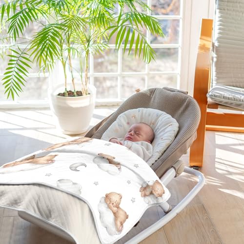 Image of vvfelixl Baby Blanket Teddy Bears Clouds Cotton Blanket for Infants, Toddler, Boys, Girls, Lightweight Swaddle Blanket for Crib, Stroller, Nursery Blankets, Good Night, 30x40 in