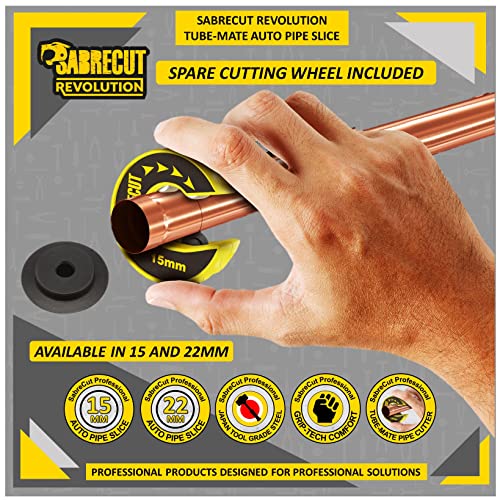 2 x SabreCut APSCK01 15mm & 22mm Automatic Clip & Twist Action Pipe Cutter Tube Slice Compact Zinc Alloy Body with Longlife SKS-3 High Chrome Tool Steel Cutting Wheel (2 Spare Wheels Included) - Image 4