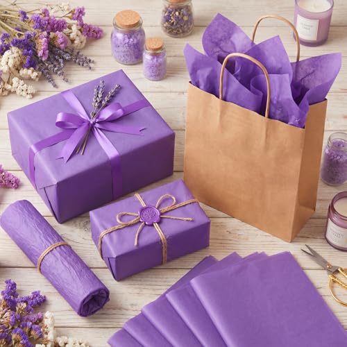 Image of woric 160 Sheets Purple Tissue Paper for Gift Bags, 14 x 20 Inch Gift Wrapping Tissue Paper Bulk for DIY Arts Crafts Wedding Birthday Decorations