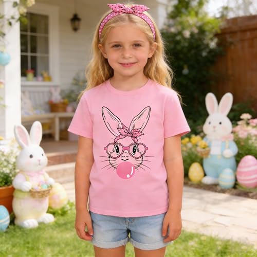 Image of CM C&M WODRO Kids Girl Easter Shirt Cute Bunny Glasses T-Shirt Short Sleeve Funny Happy Easter Rabbit Graphic Tees Tops