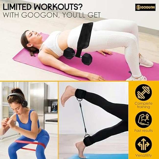 Hip Thrust Belt + Ankle Resistance Bands with Cuffs for Women ¨C Glute Bridge Belt, Cable Ankle Straps, Glute Workout Equipment, Booty Bands for Working Out, Leg & Butt Exercise Set