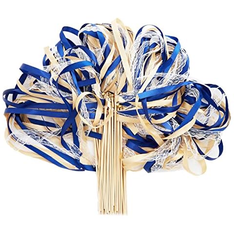 100 Pack Ribbon Wedding Wands Sticks Wedding Party Favors Streamers with Gold Bells and Lace Silk Fairy Wand for Party Activities Baby Shower Holiday Celebration Cover