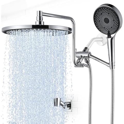 YDmeet Dual Shower Head Combo, 10" Rain Shower Head, Adjustable 12" Shower Extension Arm, 3 Way Diverter with Extender Mount, Handheld Showerhead with 71" Hose, Chrome Cover