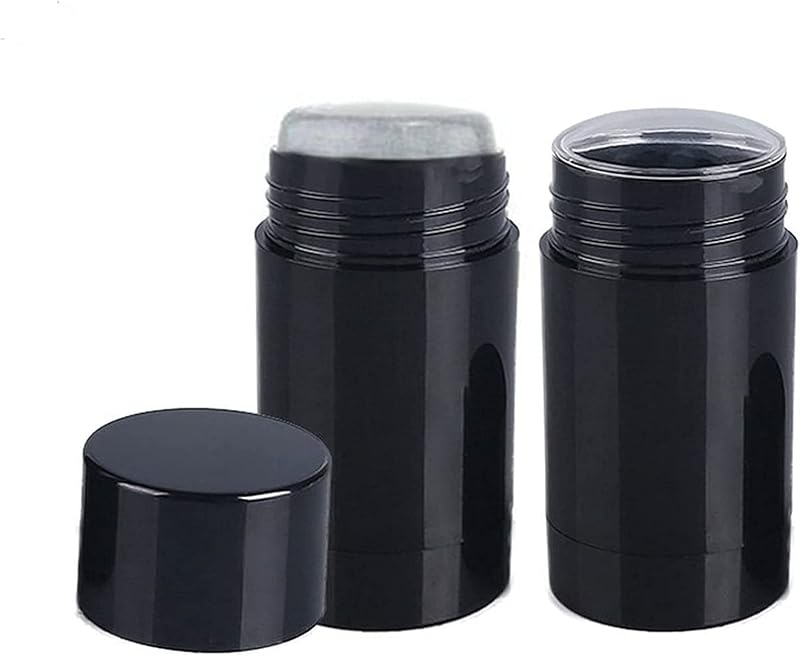 Healthcom 10 recipientes redondos recarregáveis de 50 mL para desodorante e bálsamo labial, plástico preto