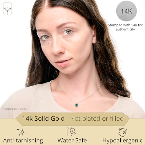 MAX + STONE Solid 14k White or Yellow Gold Gemstone Oval Pendant Necklace for Women with a Drop Twist Setting 9mm x 7mm Birthstone and Adjustable Cable Chain Size 16 to 18 Inches2