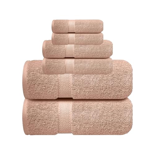 Image of Sulfar 100% Combed Cotton, 6 Pcs Towel Set - 2 Bath Towels (70 x 140 cm), 2 Hand Towels (40 x 70 cm) and 2 Face (30 x 30 cm) (600 GSM, Pack of 6) Nature Lux