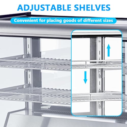 Image of Commercial Display Refrigerator, 3.5 Cu.Ft Refrigerated Display Case with Adjustable Shelves and LED Lighting, Countertop Display Fridge with Rear Sliding Glass Door for Cafe, Restaurant, Bakery