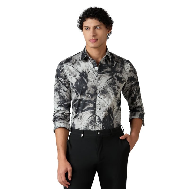 Image of Men's Printed Regular Fit Full Sleeves Cotton Formal Shirt