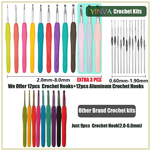 YINVA Crochet Hooks Set for Beginners Adults Crochet Kits Knitting Kit Ergonomic Metal Crochet Hooks Knitting Accessories Tools Crochet Wool Yarn Storage Case Needles Crochet Starter Kit - Image 3