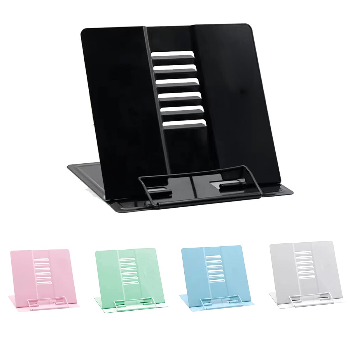Metal Book Stand Folding, Book Holder, Cookbook Stands 6-Position Adjustable Height for Reading Rack, Tablet, Mobile Phone, and Reduce Fatigue for Sturdy Office School Home - Black-picture-15