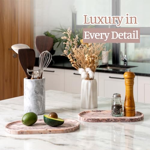 Image of Koville Natural Marble Tray, 12 inchx6 inch Decorative Tray for Countertop, Catchall for Perfume, Candles, Jewelry Dish Moca Jade