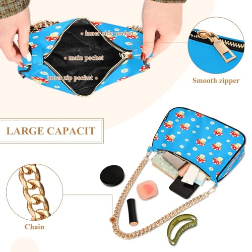 Shoulder Bags for Women Cute Mushrooms Tote HandBag Shoulder Bags purse with Chain Zipper Closure4