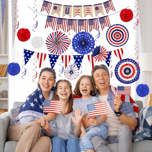 Image of 4th of July Patriotic Decorations Set - 30PCS Patriotic Decorations with LOVE USA Banner American Flag for Memorial Day Independence Day Party Decor Supplies