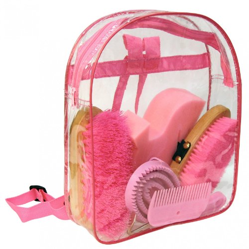 Kerbl Putz-Rucksack (pink, Klarsichtrucksack, Pferdepflegeset, Putzwerkzeuge) 321358