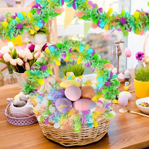 Image of 33 Feet Easter Tinsel Garland, Colorful Egg Tinsel Garland Shiny Hanging Metallic Glitter Spring Garland for Easter Party Door Tree Garlands Decorations(1Pcs)