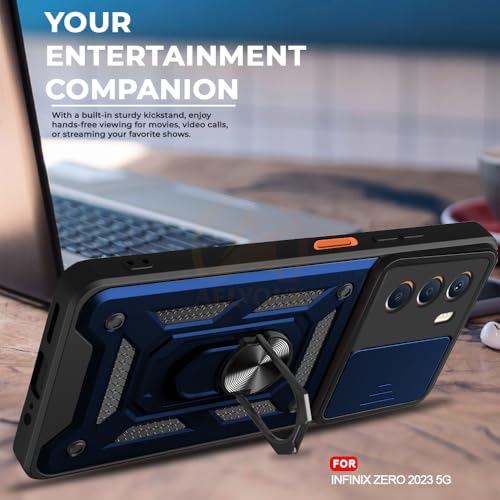 Image of Armor Bumper Back Cover Case for Infinix Zero 5G 2023 | Rotating Camera Cover, Ring Holder & Kickstand | Heavy Duty & 360 Degree Protection Infinix Zero 5G 2023 Back Cover (Blue)