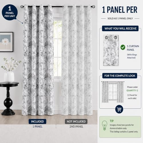 Image of BFAM Floral Print 100% Blackout Curtain with Black Linning at Back, Floral Print Curtains for Living Room /Bedroom Thermal Insulated Energey Saving Blossom Curtain, Pack of 1 Curtain