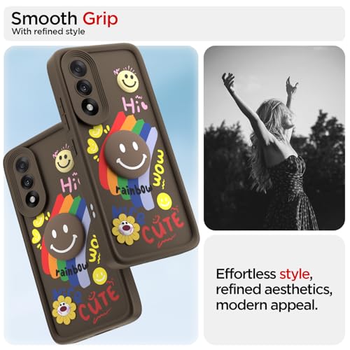 Image of Pikkme Back Cover for Oneplus Nord 5 5G | Soft Silicone| Cute Rainbow Smile & 3D Cartoon Flower Design | Shockproof Raised Camera Protection Bumper Case (Brown)