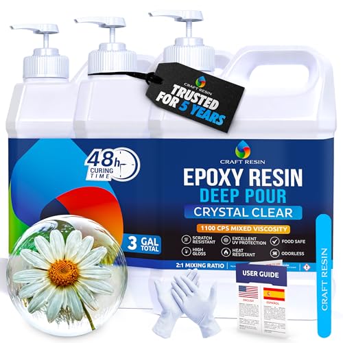 CRAFT RESIN 3 Gallon Crystal Clear Deep Pour Epoxy Resin Kit with Pumps - Food Safe & UV Resistant Best for DIY, Art, River Table, Wood, Flower, Mold Casting Resin Epoxy Kit - for Beginners & Pros